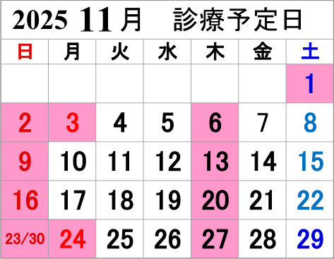 今月の診療カレンダー